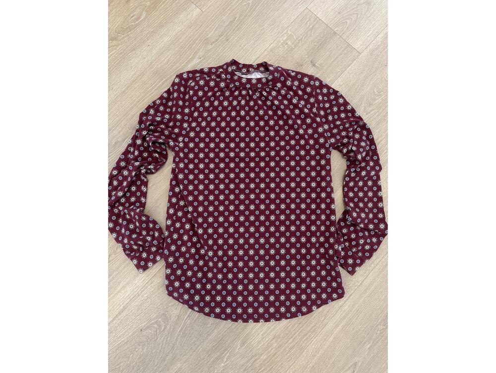Women's Lands’ End Long Sleeve Burgundy Floral With Circles Print Blouse